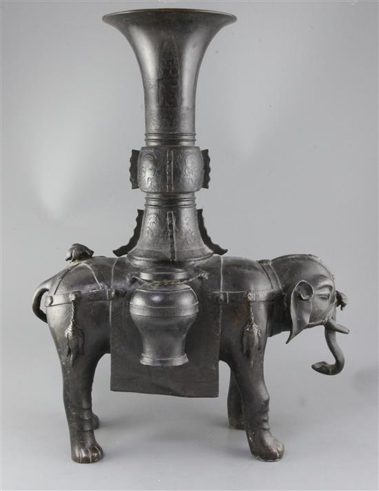 A massive Chinese bronze elephant-form censer, Ming dynasty, height 65cm length 50cm